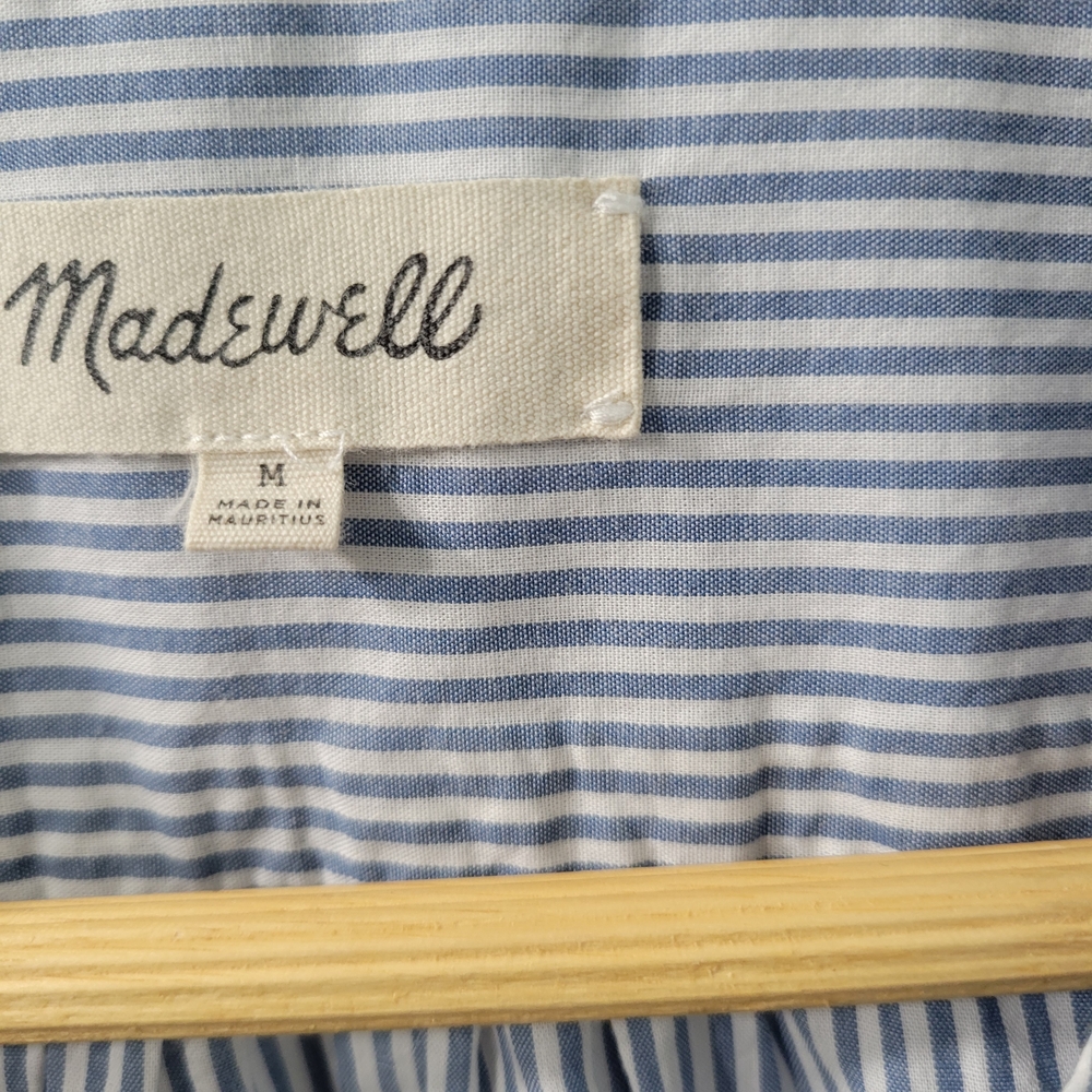 (SEA) Madewell Light Blue and White Striped Wrap Blouse - Picture 8 of 13